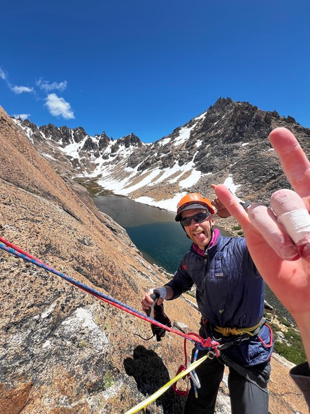 Meg på standplass etter en skikkelig kamp på cruxet.